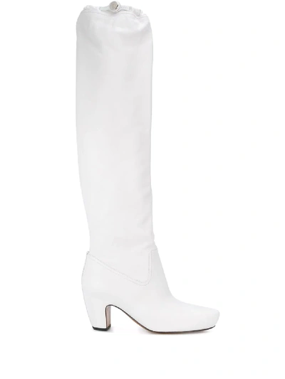 Shop Lanvin Brushed Leather Almond Boots In White