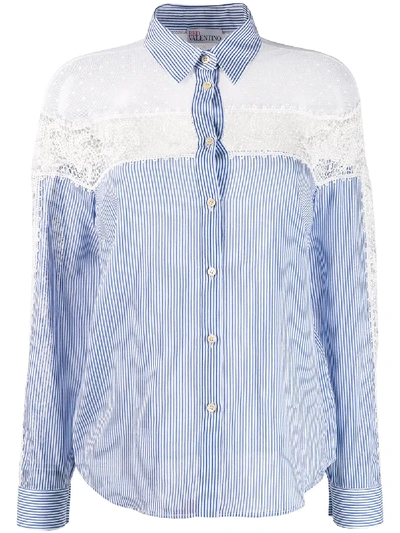 Shop Red Valentino Lace Panels Striped Shirt In Blue