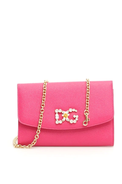 Shop Dolce & Gabbana Crystal Dg Wallet Bag In Fuchsia,pink