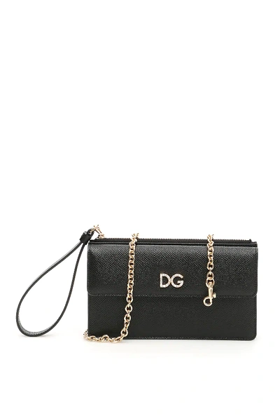 Shop Dolce & Gabbana Phone Bag With Crystal Dg In Black