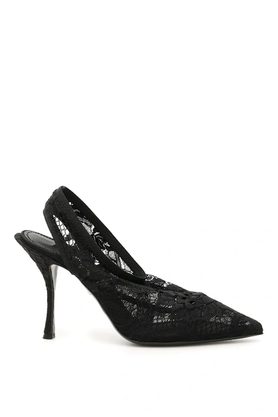 Shop Dolce & Gabbana Stretch Lace Lori Slingbacks In Black