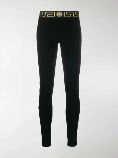 Shop Versace Medusa Greca Waistband Leggings In Black