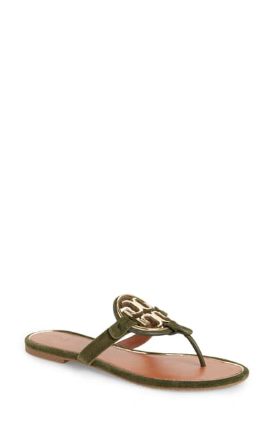 Shop Tory Burch Metal Miller Flip Flop In Leccio / Gold