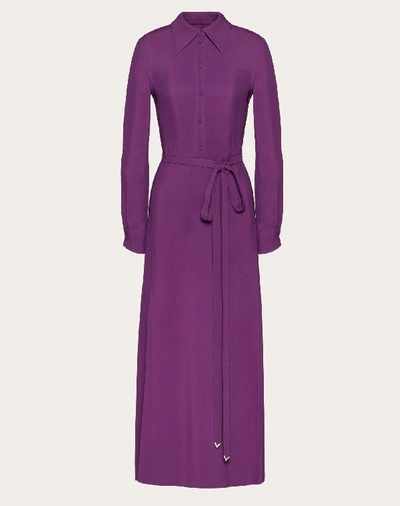 Shop Valentino Double-faced Viscose Dress With V Pavé Belt In Deep Lilac