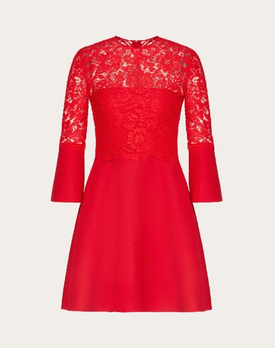 Shop Valentino Crepe Couture And Heavy Lace Dress In Red