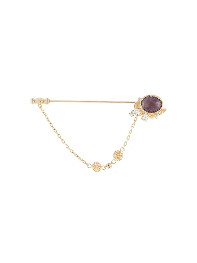 Shop Dolce & Gabbana Flower Bar Pin Brooch In Gold