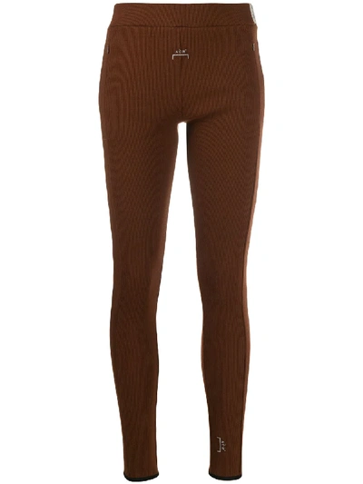 Shop A-cold-wall* Mid-rise Embroidered Logo Leggings In Brown