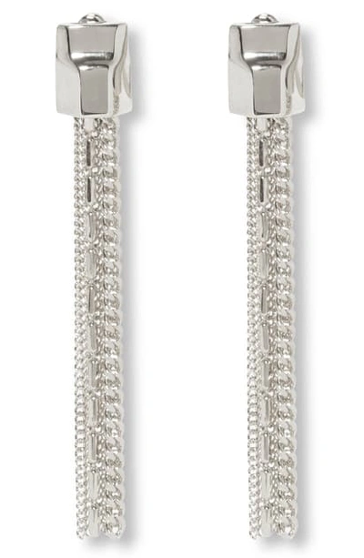 Shop Vince Camuto Tassel Linear Clip Earrings In Rhodium