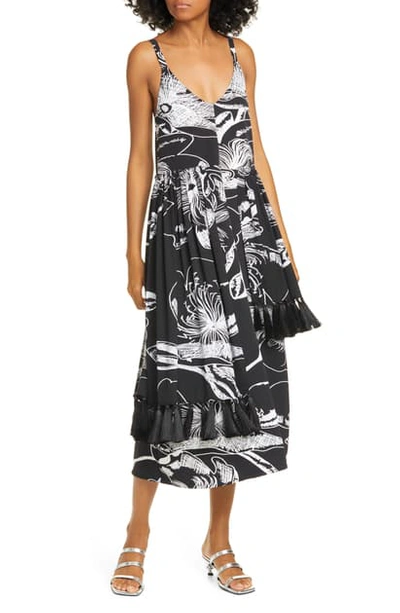 Shop Stine Goya Basil Tassel Trim Midi Dress In 1948 Jasmine Black