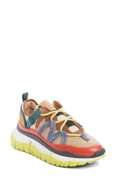 Shop Chloé Blake Cross Strap Sneaker In Beige/ Orange/ Yellow