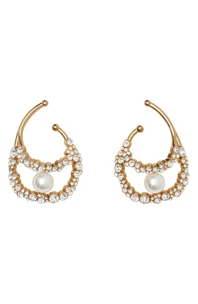 Shop Burberry Imitation Pearl Oyster Ear Cuffs In Light Gold/crystal