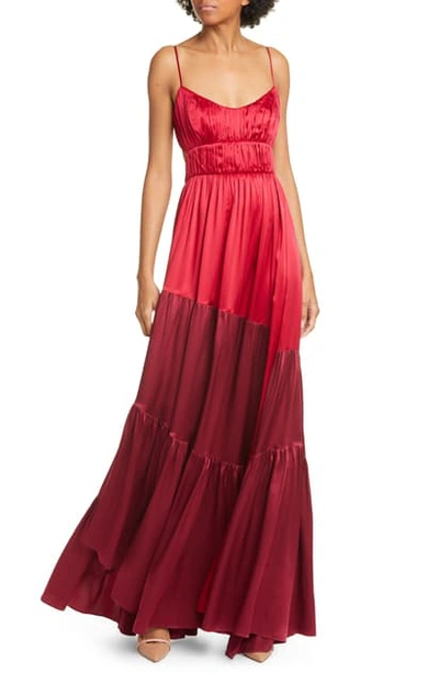 Shop Amur Zaidee Two-tone Silk Maxi Dress In Brick Red/ Burgundy