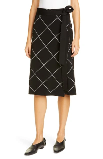 Shop Proenza Schouler Windowpane Check Knit Wrap Skirt In Black/ Optic White