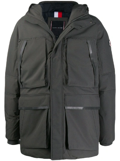 Shop Tommy Hilfiger Hooded Parka Coat In Grey