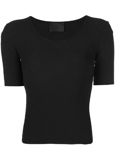 Shop Wone Short-sleeve Ribbed Top In Black