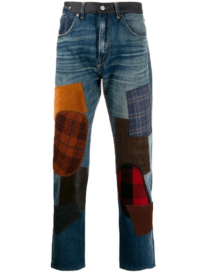 Shop Junya Watanabe Patchwork Straight Leg Jeans In Blue