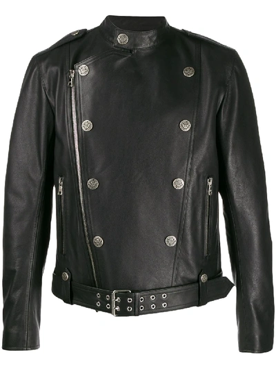 Shop Balmain Button-detail Biker Jacket In Black