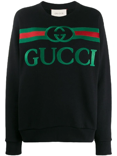 Shop Gucci Oversized Logo Sweatshirt In Schwarz