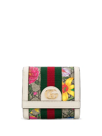 Shop Gucci Ophidia Gg Flora Wallet In Neutrals