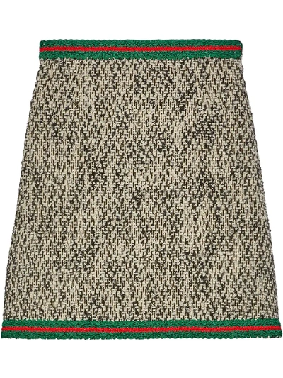 Shop Gucci Tweed Web Stripe Skirt In Black