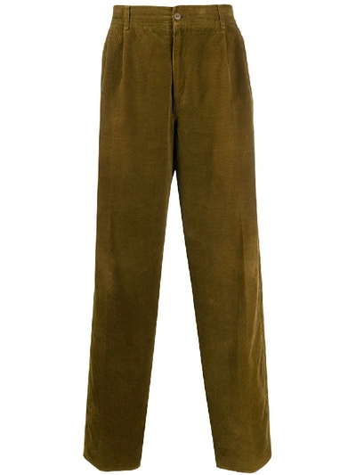 Pre-owned Versace 1980s Velvet Effect Loose-fit Trousers In Brown