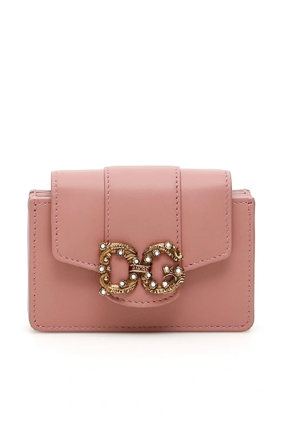 Shop Dolce & Gabbana Dg Amore Embellished Cardholder In Pink