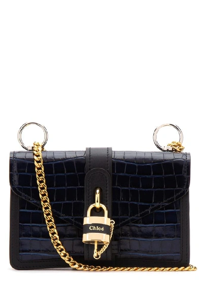Shop Chloé Padlock Croc Effect Shoulder Bag In Blue