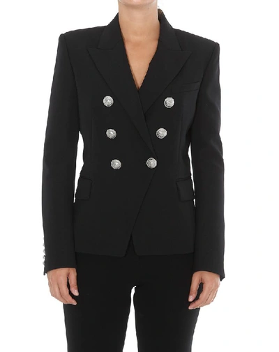 Shop Balmain Double Breasted Blazer In Black