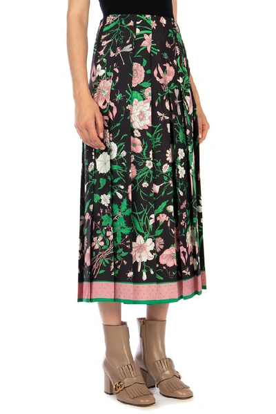 Shop Gucci Floral Pleated Midi Skirt In Multi