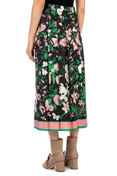 Shop Gucci Floral Pleated Midi Skirt In Multi