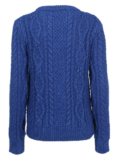 Shop Saint Laurent Cable Knit Sweater In Blue