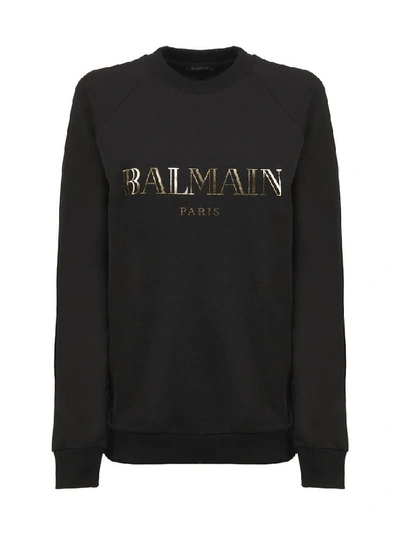 Shop Balmain Logo Print Sweater In Black