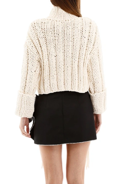 Shop Area Fringe Trim Cropped Turtleneck Sweater In White