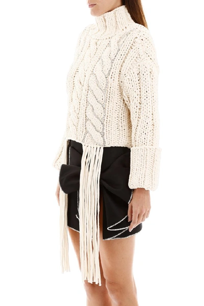 Shop Area Fringe Trim Cropped Turtleneck Sweater In White