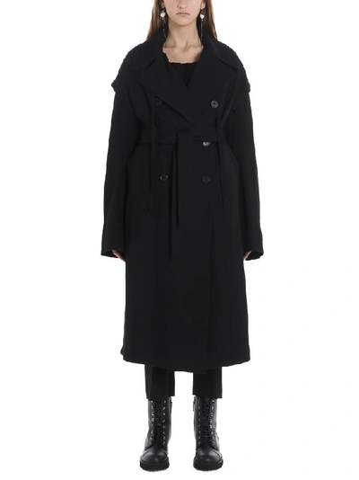 Shop Ann Demeulemeester Ruffle Sleeve Belted Trench Coat In Black