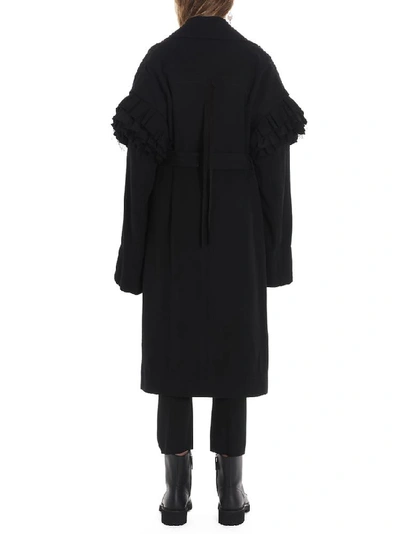 Shop Ann Demeulemeester Ruffle Sleeve Belted Trench Coat In Black