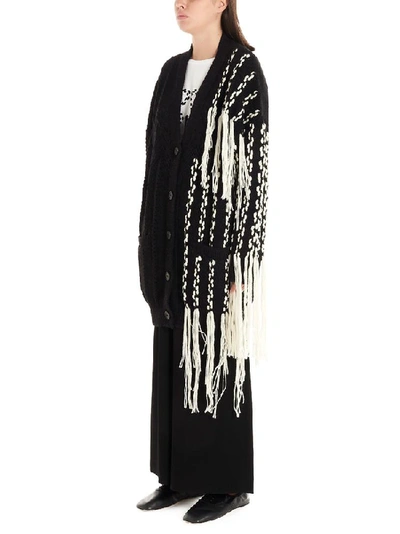 Shop Loewe Fringed Asymmetric Cardigan In Black