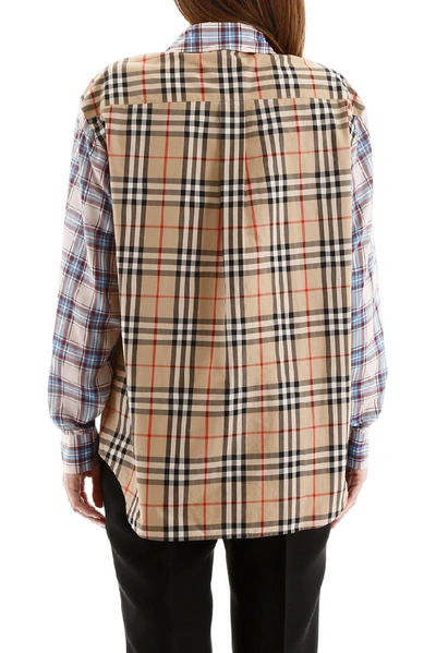 Shop Burberry Contrast Check Shirt In Pale Blue