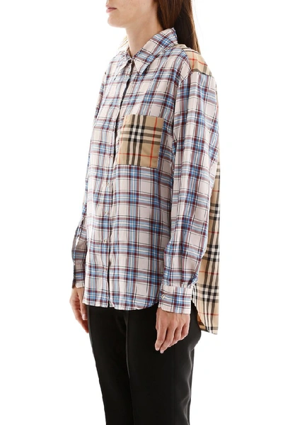 Shop Burberry Contrast Check Shirt In Pale Blue