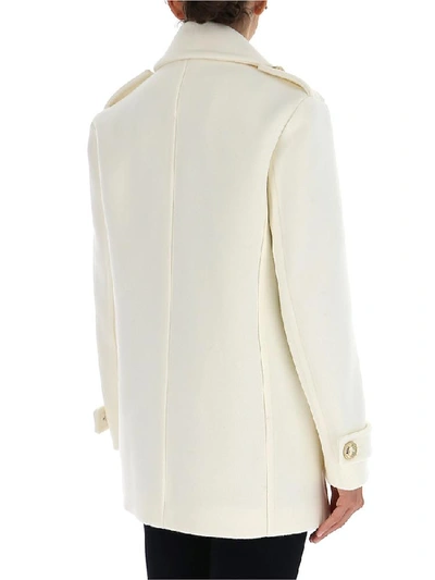 Shop Balmain Double Breasted Tailored Coat In White