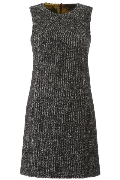 Shop Dolce & Gabbana Sleeveless Knitted Tweed Dress In Grey