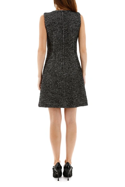 Shop Dolce & Gabbana Sleeveless Knitted Tweed Dress In Grey