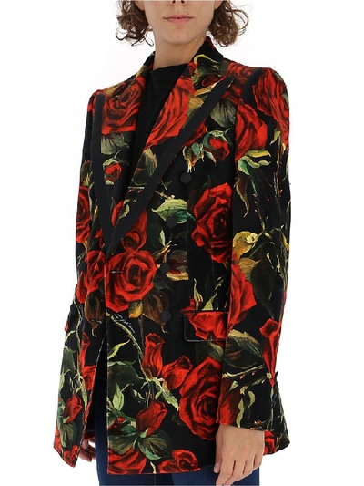 Shop Dolce & Gabbana Rose Print Blazer In Red