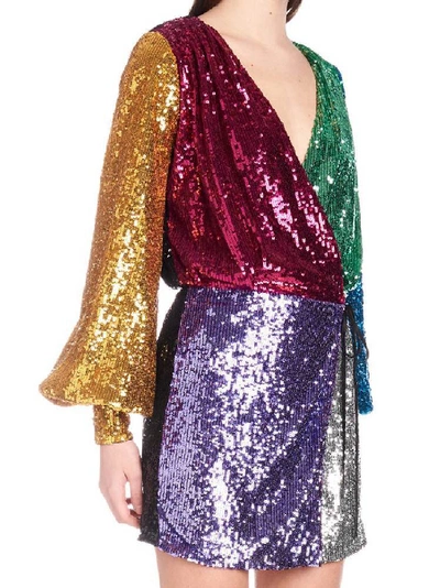 Shop Attico Contrasting Sequin Wrap Dress In Multi