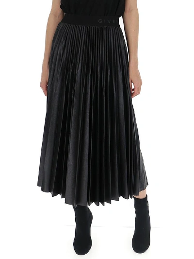 Shop Givenchy Pleated Midi Waistband Skirt In Black