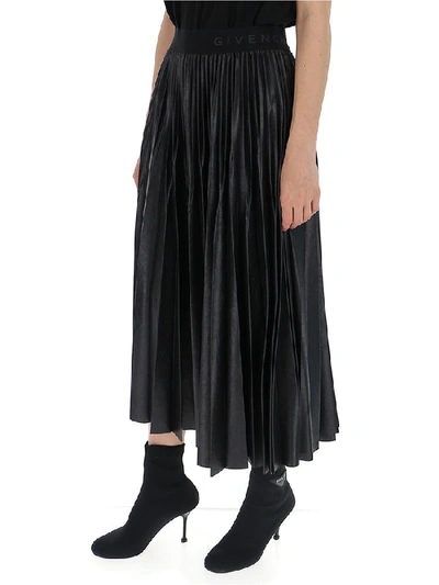 Shop Givenchy Pleated Midi Waistband Skirt In Black
