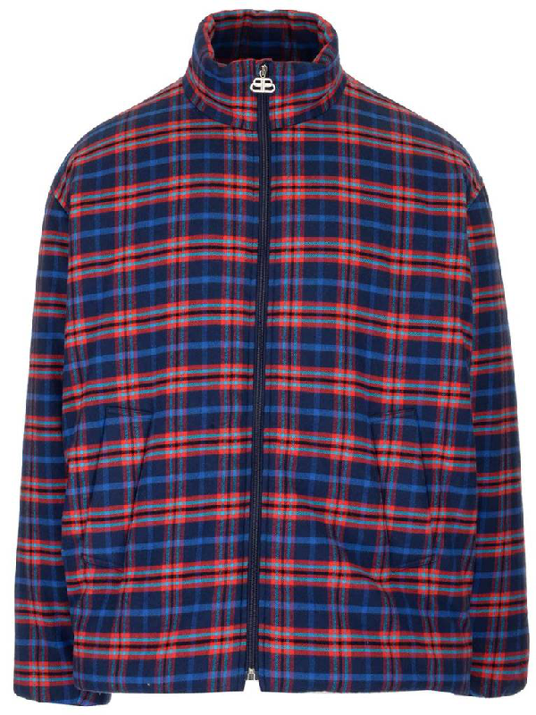 Balenciaga Blue & Red Check Flannel Quilted Zip-up Jacket In 4800 Blured |  ModeSens