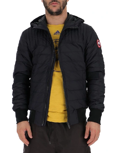 Shop Canada Goose Logo Patch Hooded Down Jacket In Black