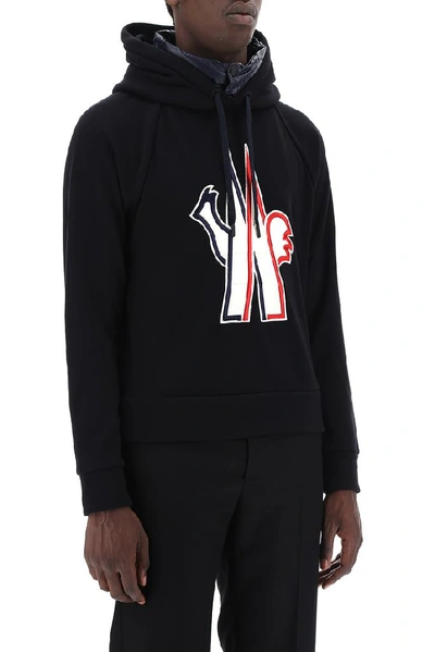 Shop Moncler Grenoble Embroidered Logo Hoodie In Black