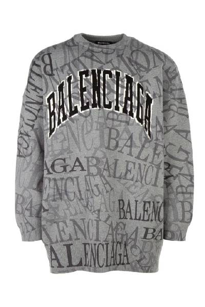 Shop Balenciaga Oversized Logo Sweater In Grey